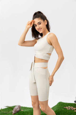 Crisscross Lace Up Workout Tank Top & Shorts Set