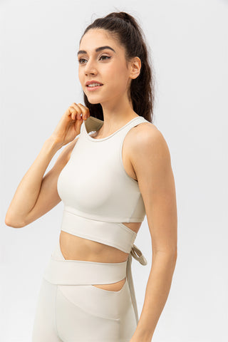 Crisscross Lace Up Workout Tank Top & Shorts Set