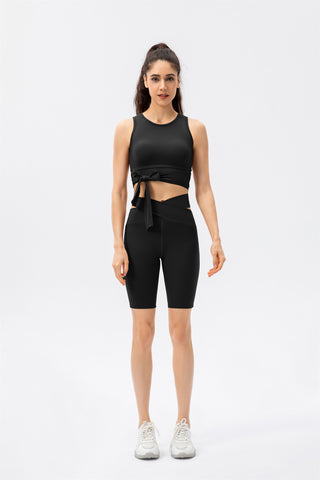 Crisscross Lace Up Workout Tank Top & Shorts Set