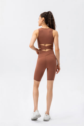 Crisscross Lace Up Workout Tank Top & Shorts Set