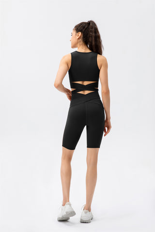 Crisscross Lace Up Workout Tank Top & Shorts Set