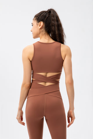 Crisscross Lace Up Workout Tank Top & Shorts Set