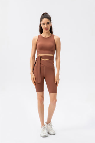 Crisscross Lace Up Workout Tank Top & Shorts Set