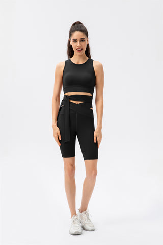 Crisscross Lace Up Workout Tank Top & Shorts Set