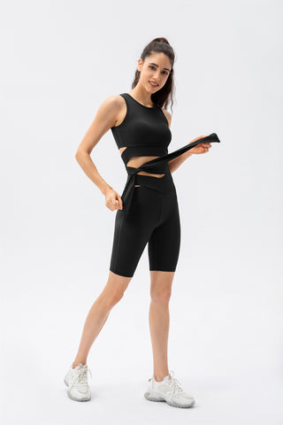Crisscross Lace Up Workout Tank Top & Shorts Set
