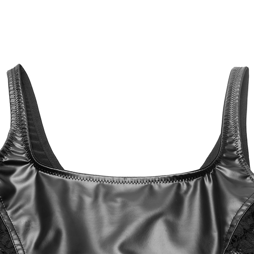 Lace Leather Sleeveless Bodycon Mini Dress