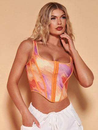 Tie Dye Hook & Eye Front Crop Top