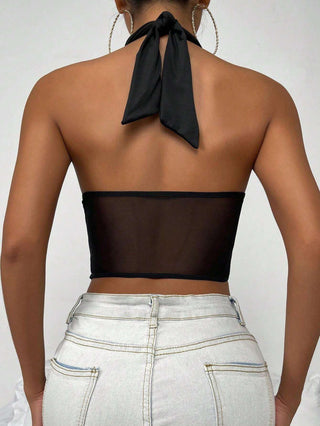 Mesh Insert Halter Corset Top