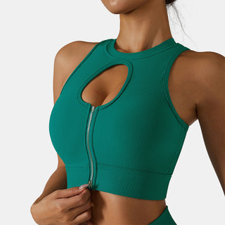 Zip Front Cut Out Cropped Yoga Tank Top