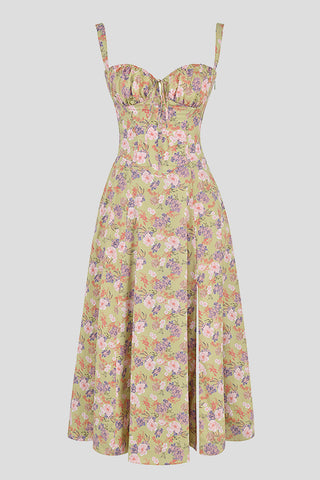 Floral Printed And Colorful Bustier Midi Sundress