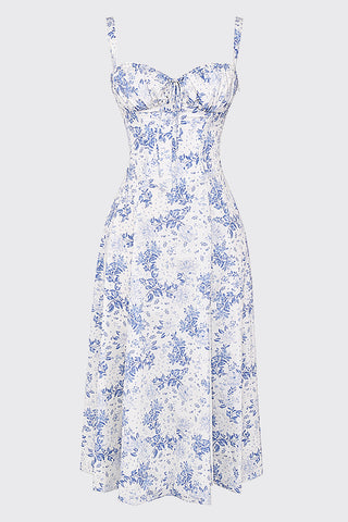 Floral Printed And Colorful Bustier Midi Sundress