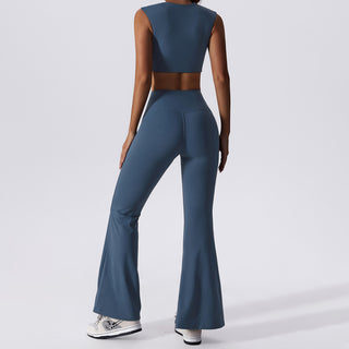 Cropped Workout Tank Top & Flare Leggings Set