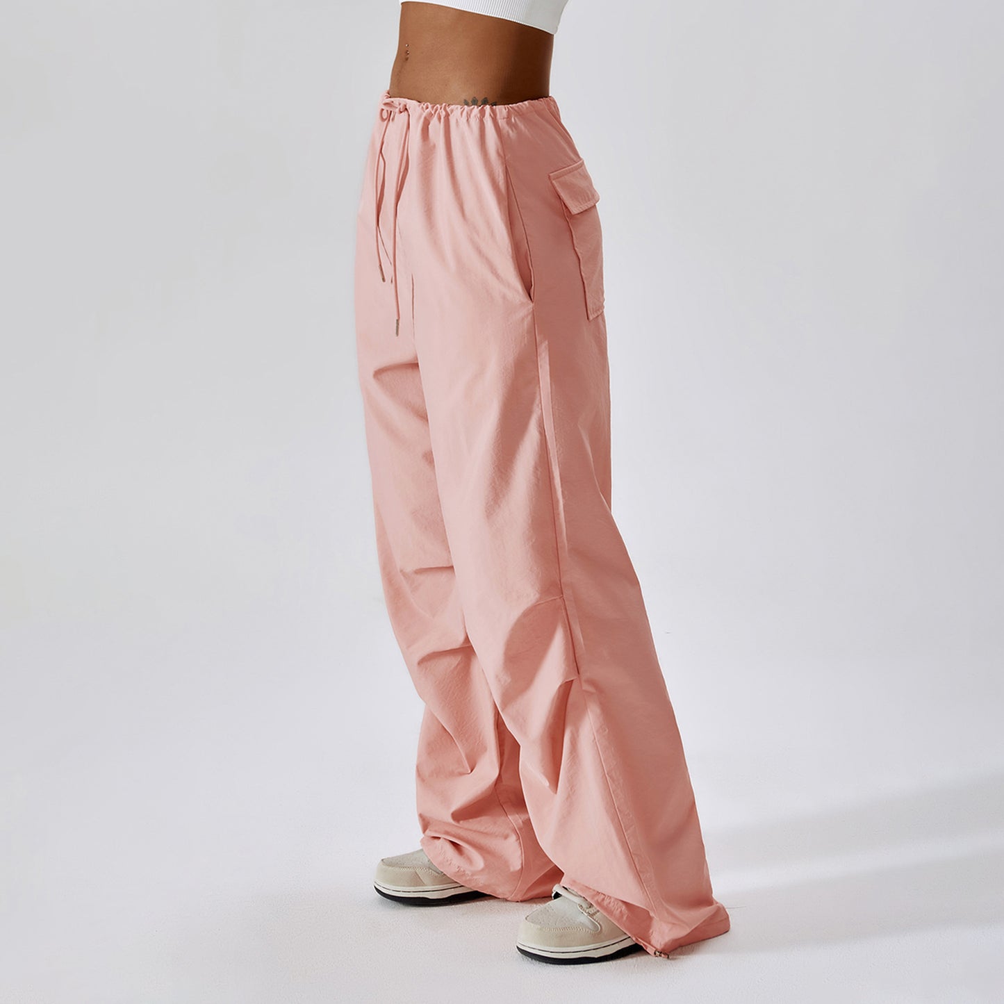 High Waisted Drawstring Pocket Casual Cargo Joggers
