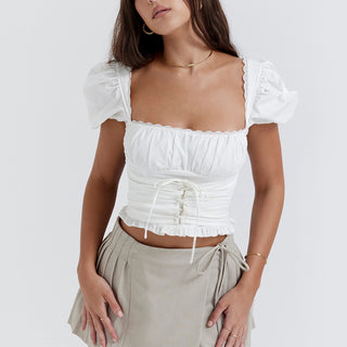 White Gathered Top