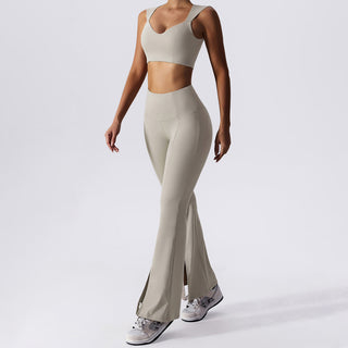 Cropped Workout Tank Top & Flare Leggings Set