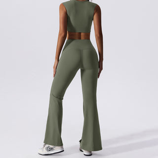 Cropped Workout Tank Top & Flare Leggings Set