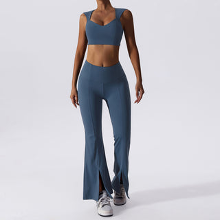 Cropped Workout Tank Top & Flare Leggings Set