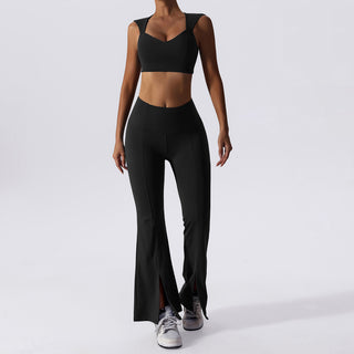 Cropped Workout Tank Top & Flare Leggings Set