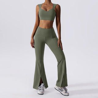 Cropped Workout Tank Top & Flare Leggings Set