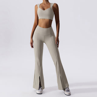 Cropped Workout Tank Top & Flare Leggings Set