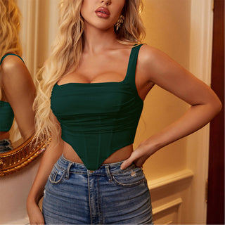 Square Neck Mesh Bustier Top