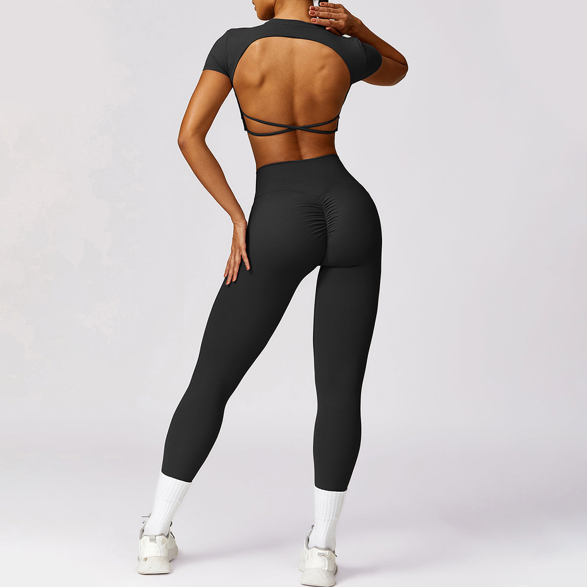 Backless Crisscross Short Sleeve Sports Top