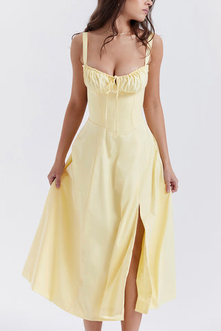 Floral Printed And Colorful Bustier Midi Sundress