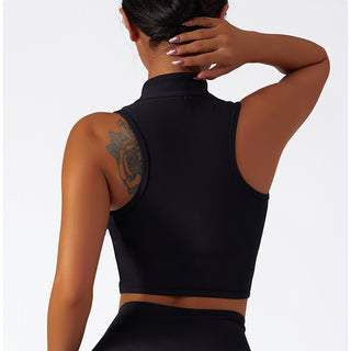 Ribbed Knit Zip Front Yoga Tank Top
