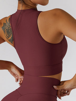 Zip Front Cut Out Cropped Yoga Tank Top