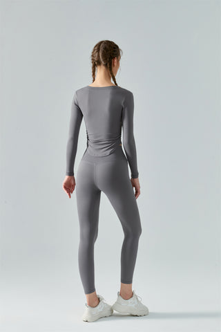 Ruched Curved Hem Yoga Sports Top