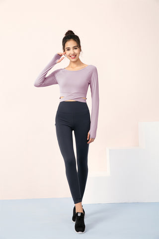 Round Neck Long Sleeve Cropped Sports Top