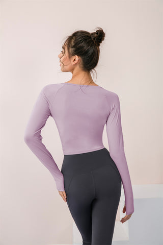 Round Neck Long Sleeve Cropped Sports Top