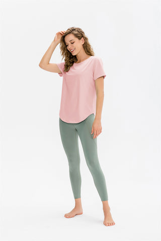 Short Sleeve Curved Hem Sports Top