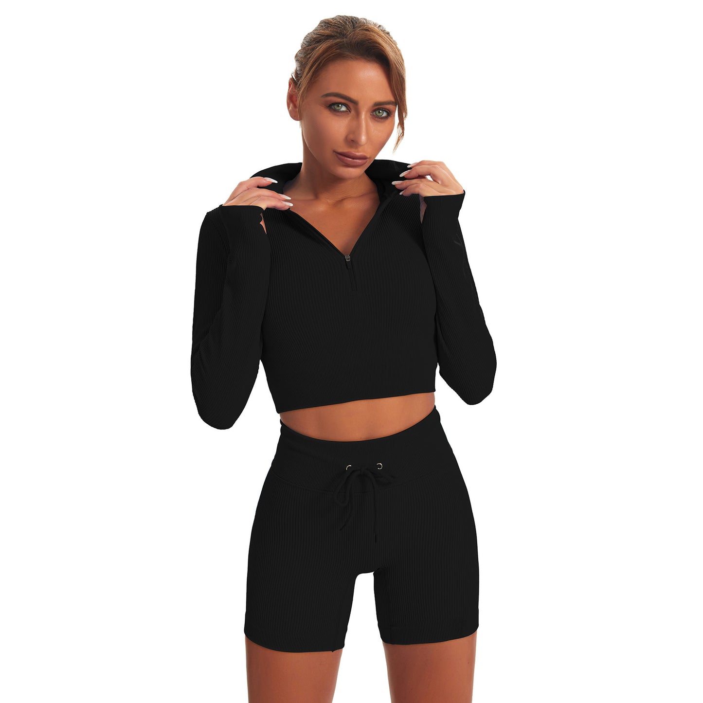 Seamless Gym Yoga Set Long Sleeve & Shorts for Women