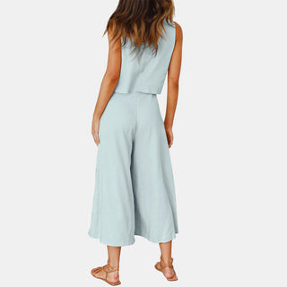 Crop Top & Wide Leg Pants 2 Pieces Set