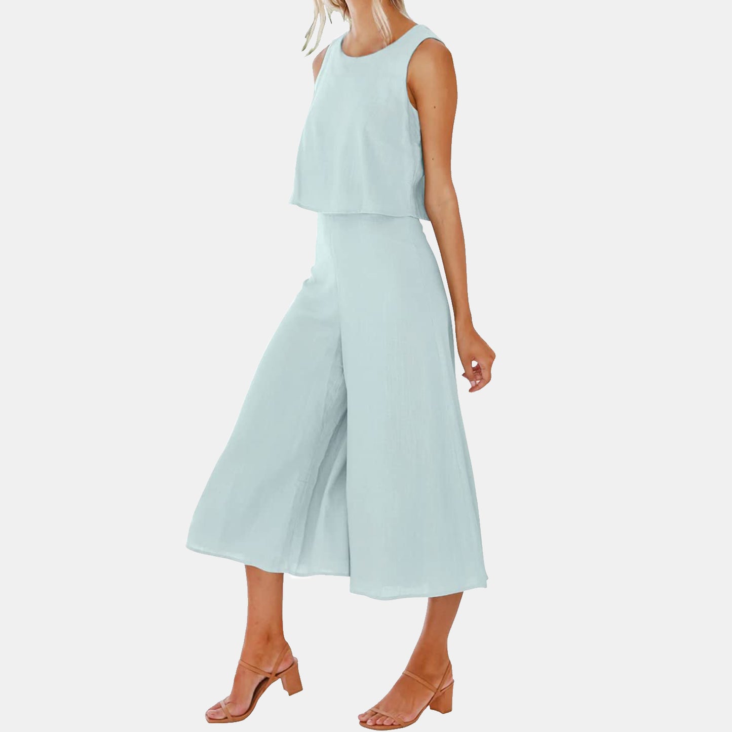 Crop Top & Wide Leg Pants 2 Pieces Set