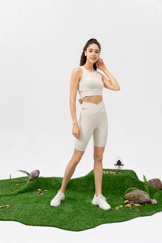 Crisscross Lace Up Workout Tank Top & Shorts Set