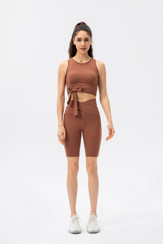 Crisscross Lace Up Workout Tank Top & Shorts Set