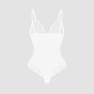 Deep-V Neck Lace Thong Bodysuit