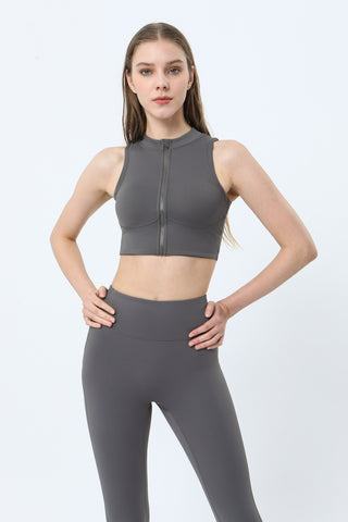Zip Front Sleeveless Cropped Tank Top