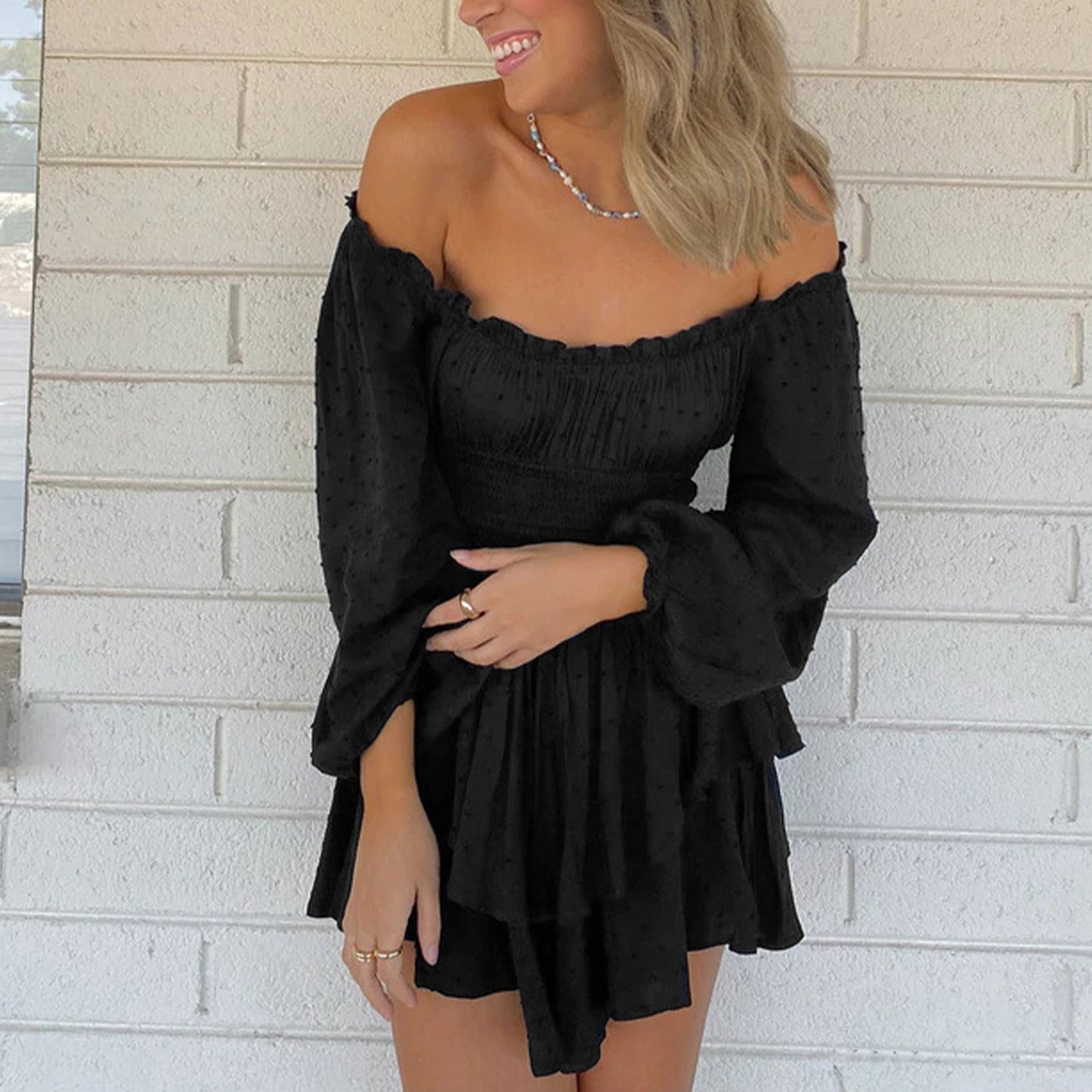 Off Shoulder Long Sleeve Romper