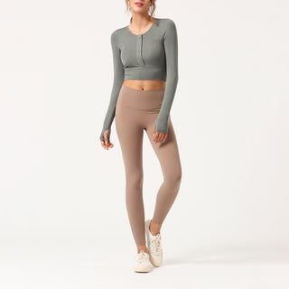 Button Long Sleeve Crop Top
