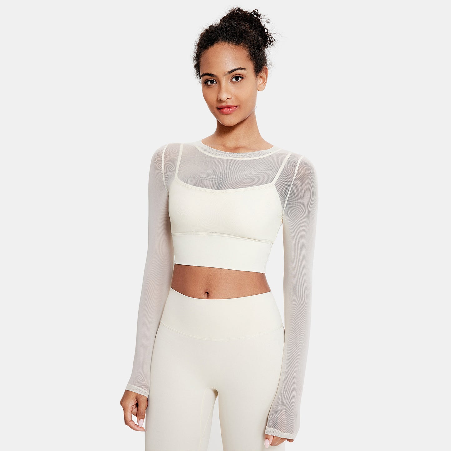 Mesh Round Neck Long Sleeve Sports Top