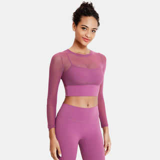 Mesh Round Neck Long Sleeve Sports Top