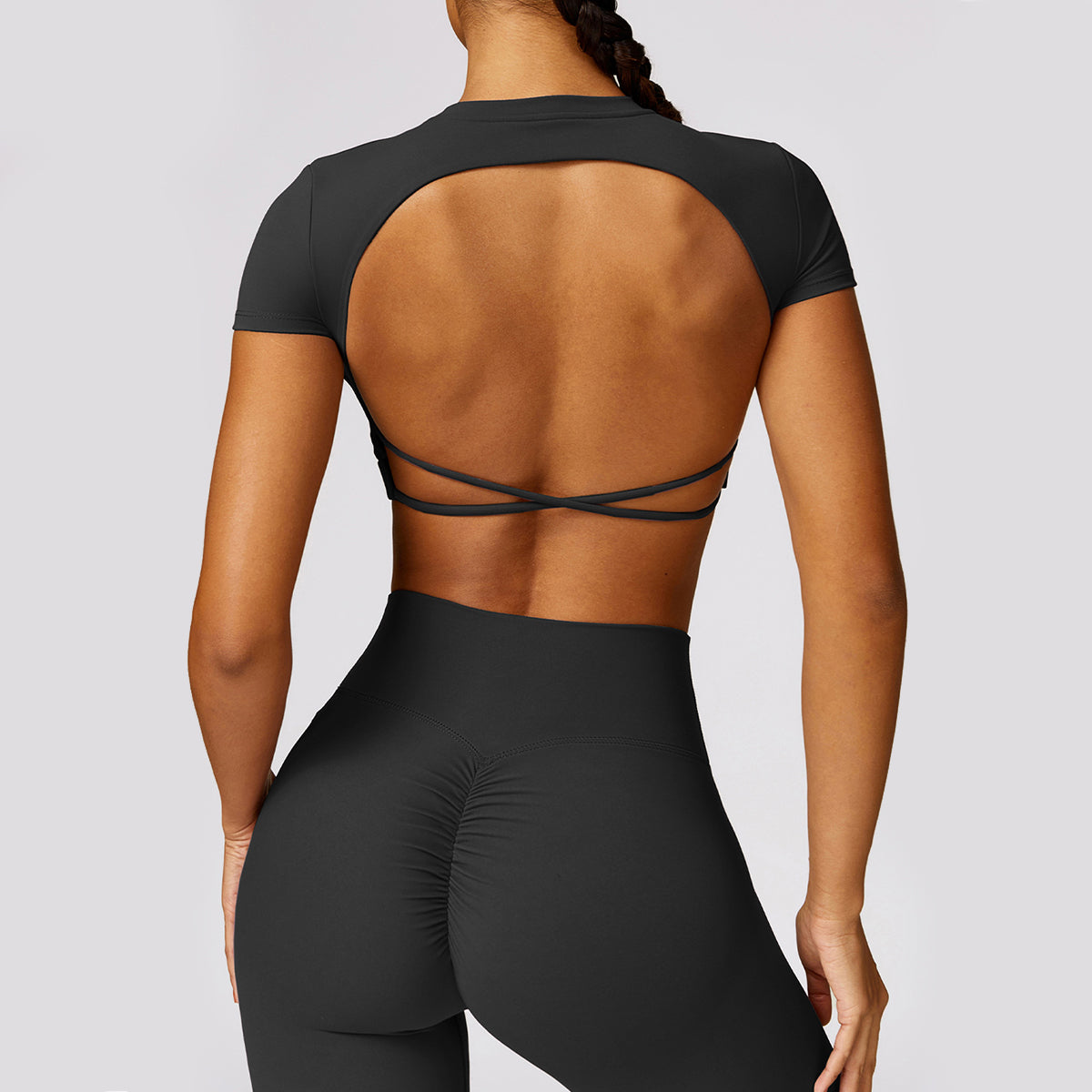 Backless Crisscross Short Sleeve Sports Top