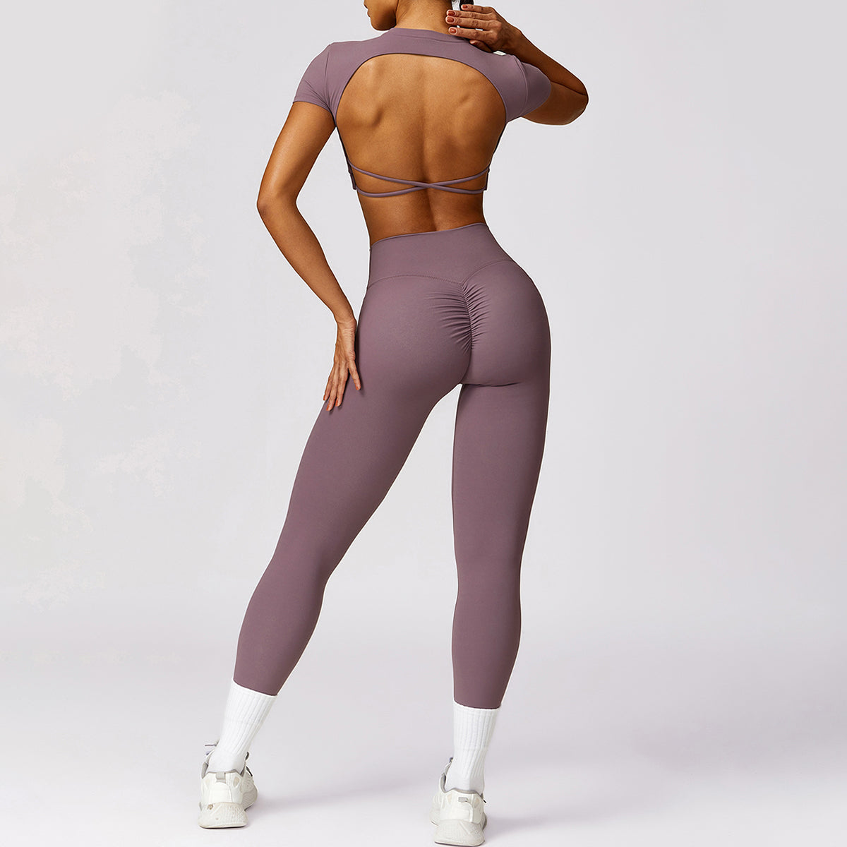 Backless Crisscross Short Sleeve Sports Top