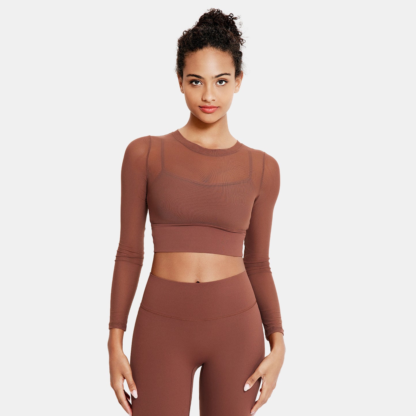 Mesh Round Neck Long Sleeve Sports Top