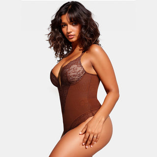 $26.9 Flash Sale / Deep-V Neck Lace Thong Bodysuit