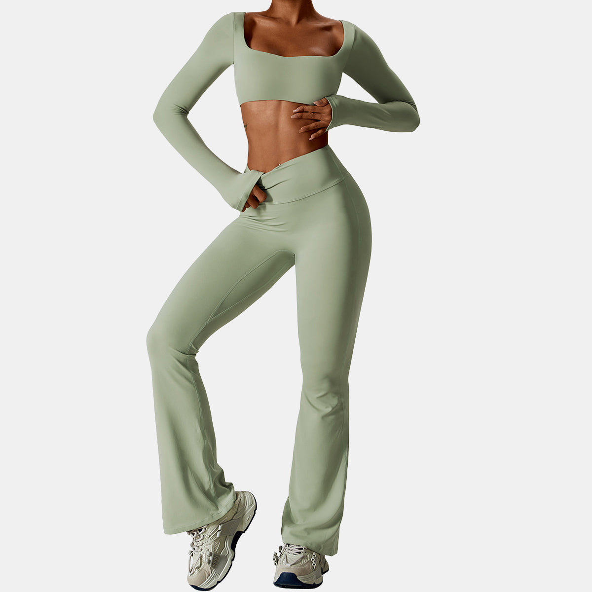 Square Neck Long Sleeve Sports Top