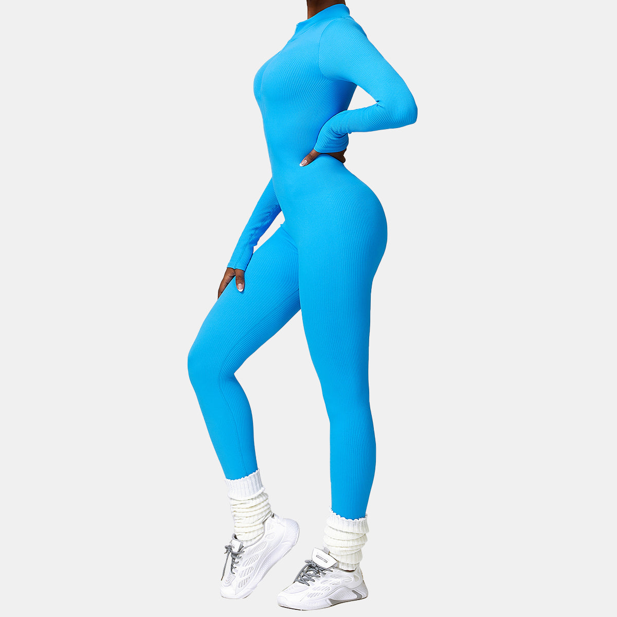 Seamless Zipper Long Sleeve Yoga Jumpsuit